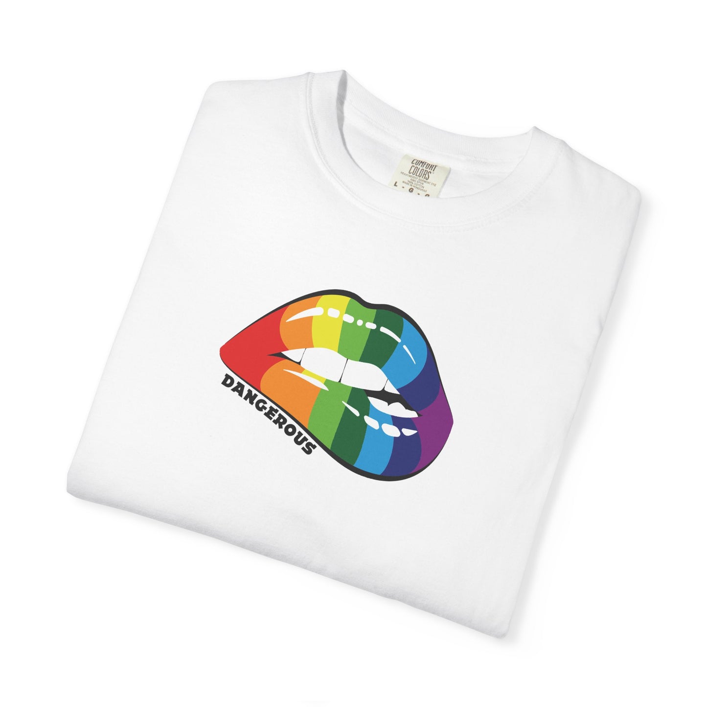Dangerous Rainbow Lips T-Shirt — Pride Graphic Tee, LGBTQ+ Pride Shirt, Vintage Style Rainbow Lip Shirt for Men & Women