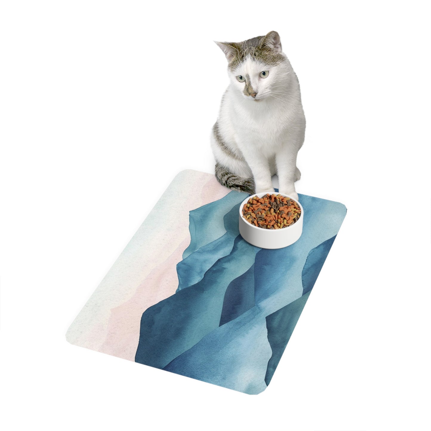 Mountain Watercolor Pet Food Mat | 12x18 Non-Slip Feeding Mat for Dogs and Cats