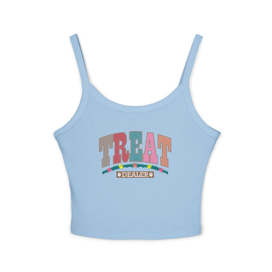 Funny Women's Spaghetti Strap Tank Top - "Treat Dealer" - Perfect for Summer Parties and Casual Wear