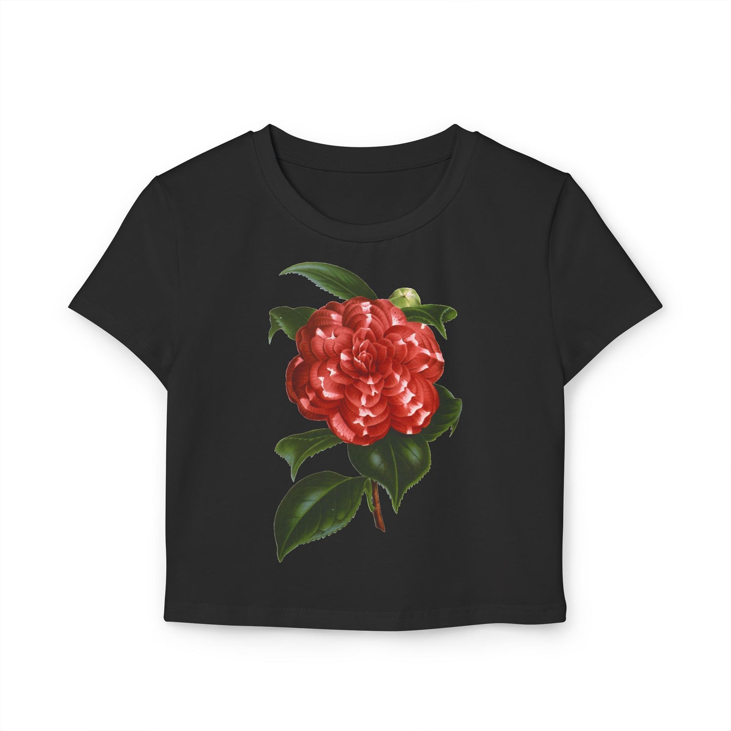 Floral Women's Baby Tee - Vintage Camellia Design
