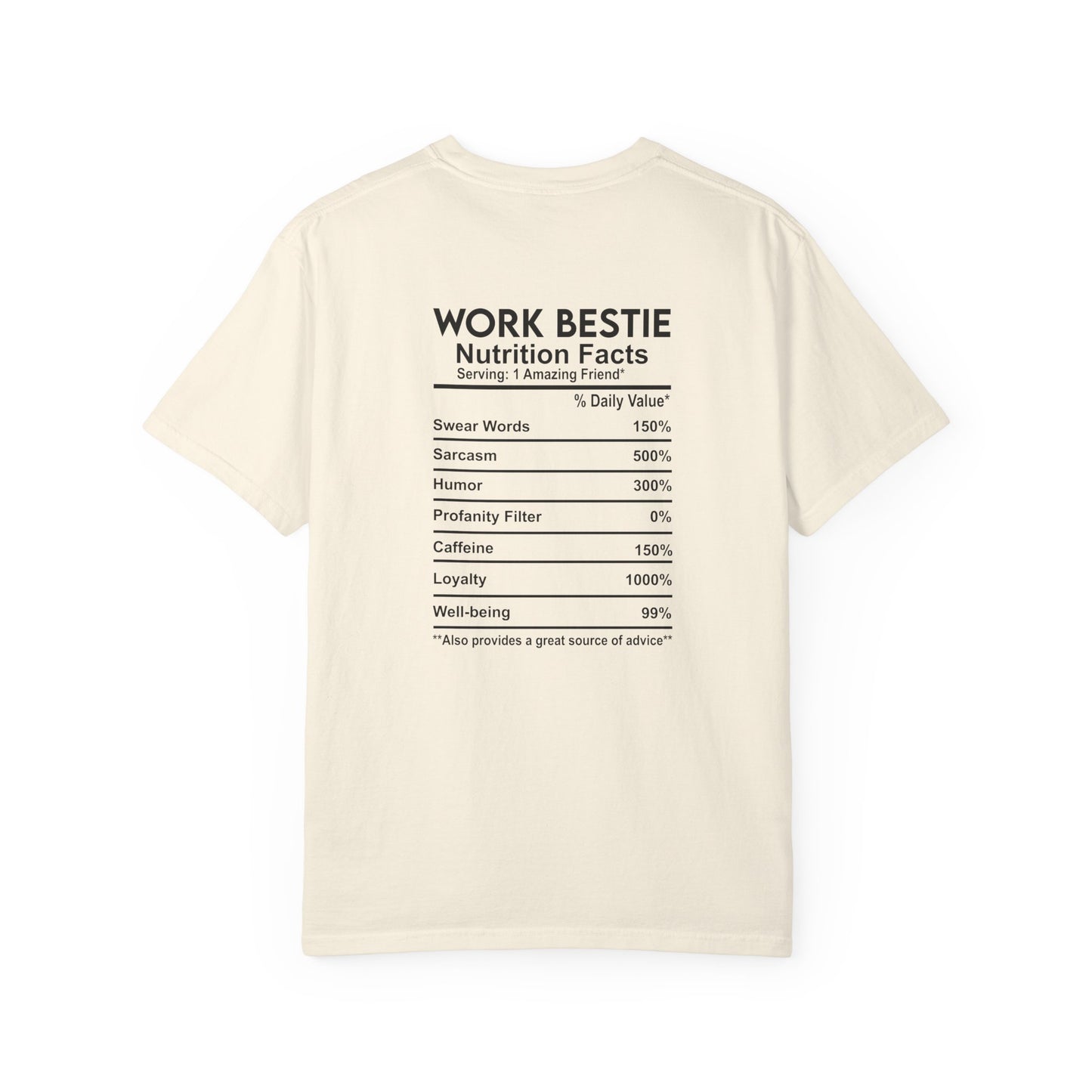 Bestie Nutrition Facts T-Shirt – Cute Work Bestie Gift for Her, Funny Best Friend Shirt, Double-Sided Graphic Tee, Unisex Comfort Fit