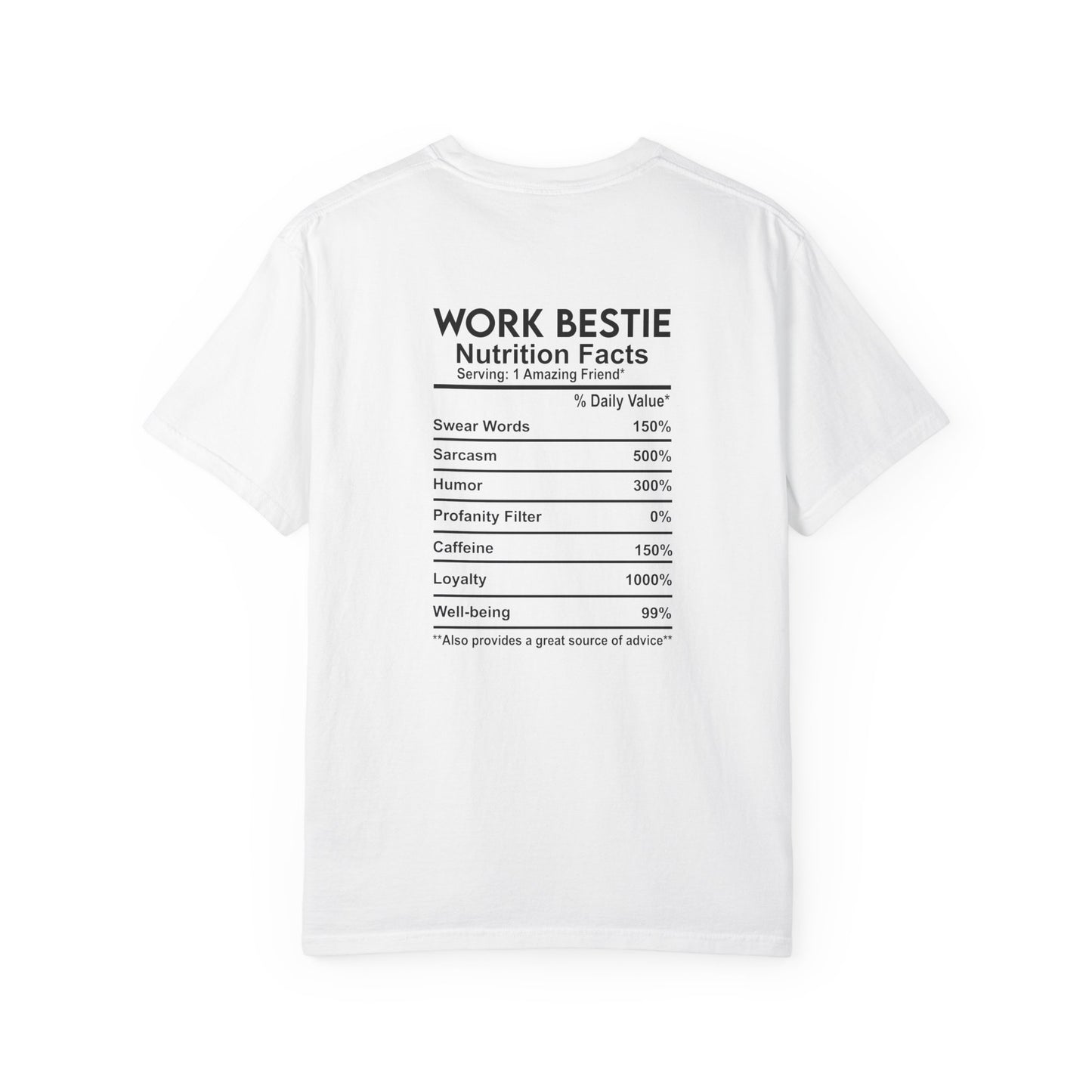 Bestie Nutrition Facts T-Shirt – Cute Work Bestie Gift for Her, Funny Best Friend Shirt, Double-Sided Graphic Tee, Unisex Comfort Fit