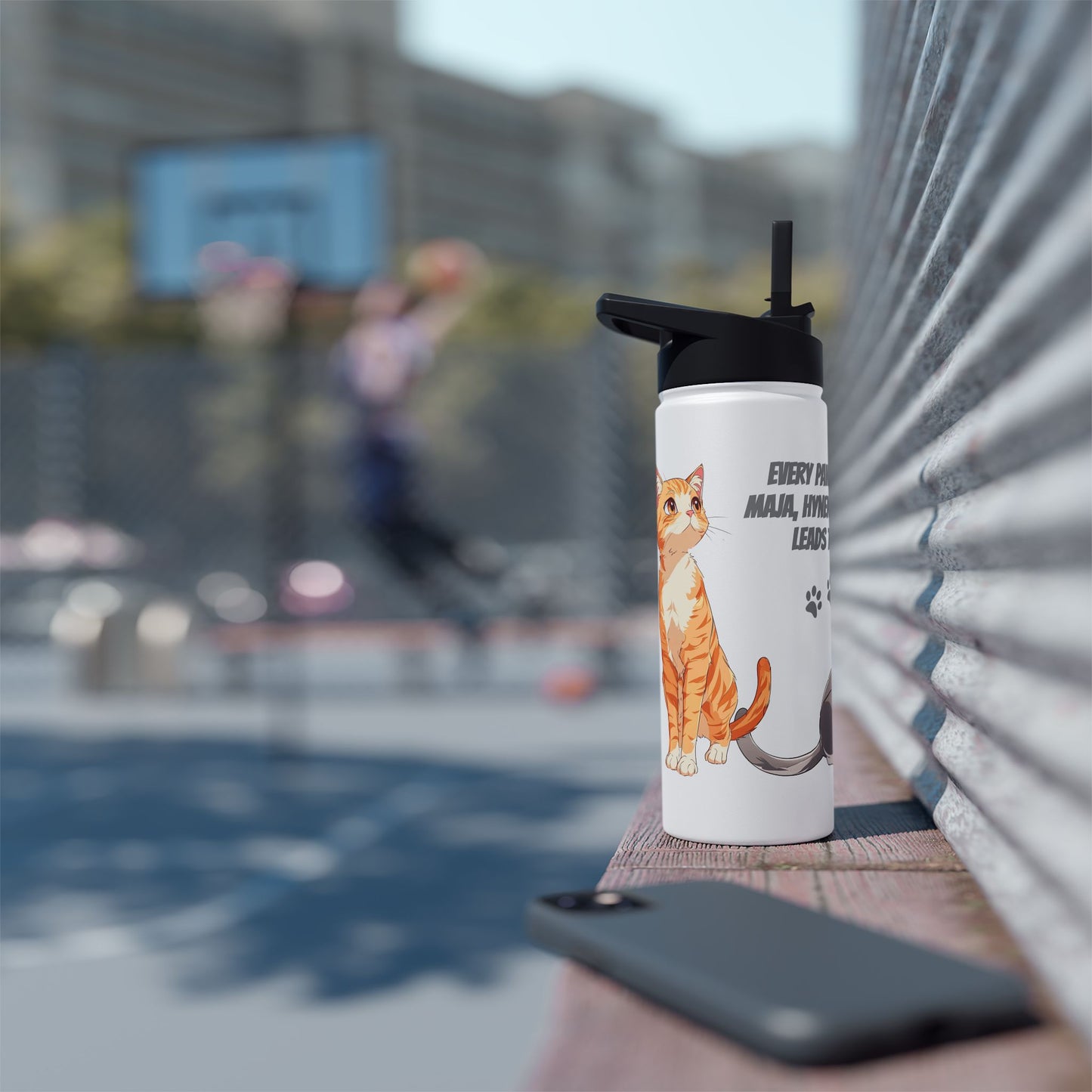 Whimsical Cat-Themed Stainless Steel Water Bottle, Pet Lover Gift, Travel Hydration, Cute Animal Design, Everyday Use