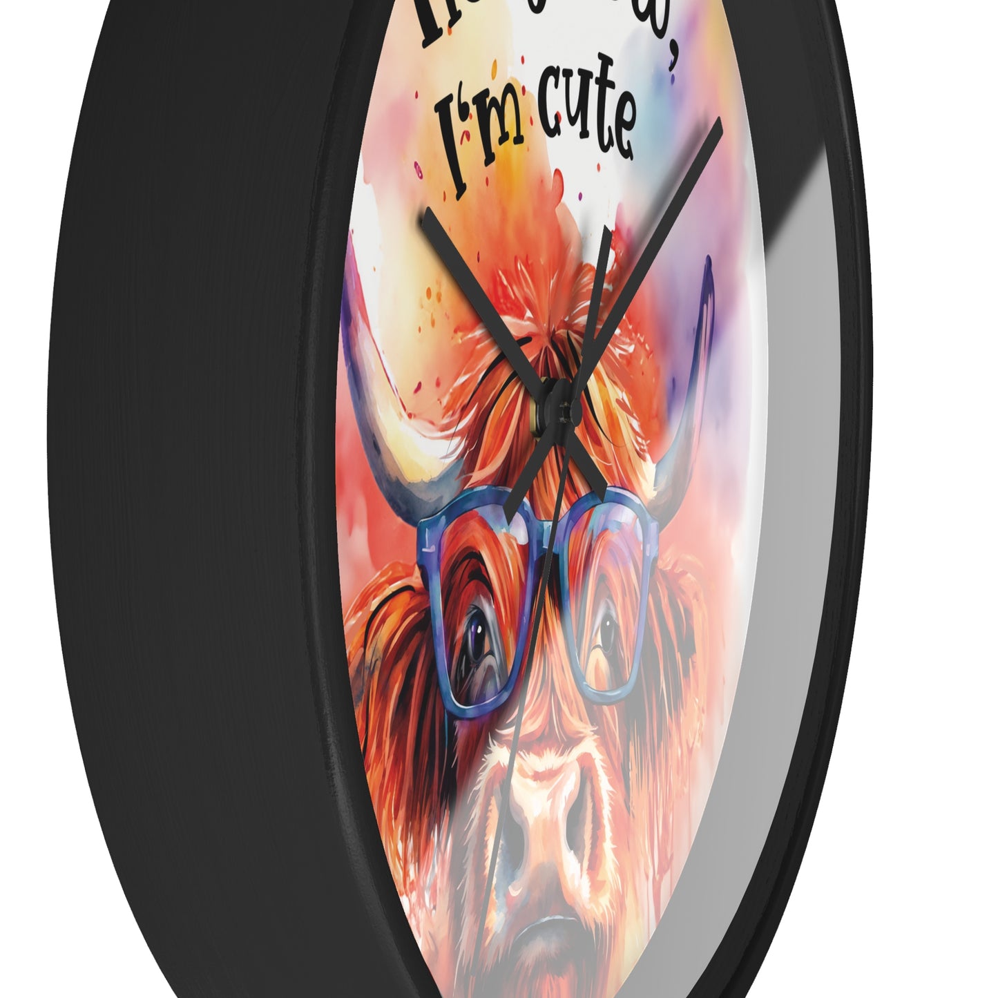Holy Cow I'm Cute" Watercolor Highland Cow Wall Clock - Farmhouse Decor & Funny Gift
