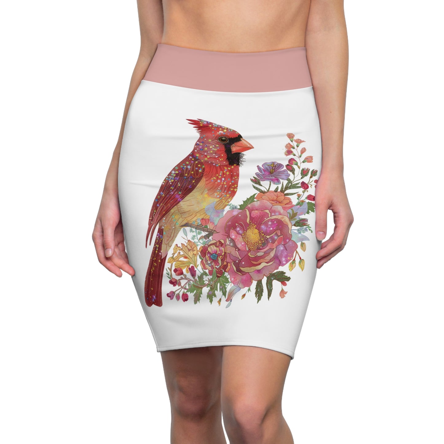 Floral Cardinal Women's Pencil Skirt - Stylish & Elegant Floral Print Skirt for Spring Occasions