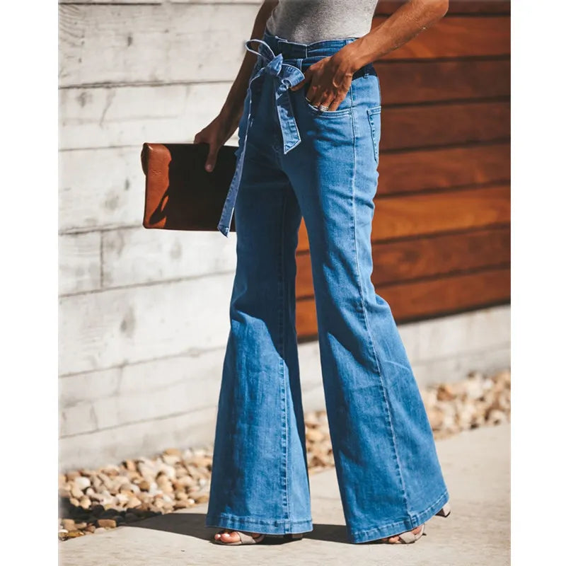 Blue High-Waist Wide Leg Jeans – Slim Flare Denim for Women | Matteobenni