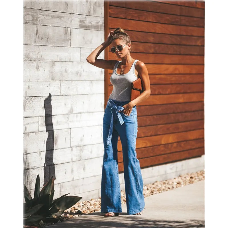 Blue High-Waist Wide Leg Jeans – Slim Flare Denim for Women | Matteobenni