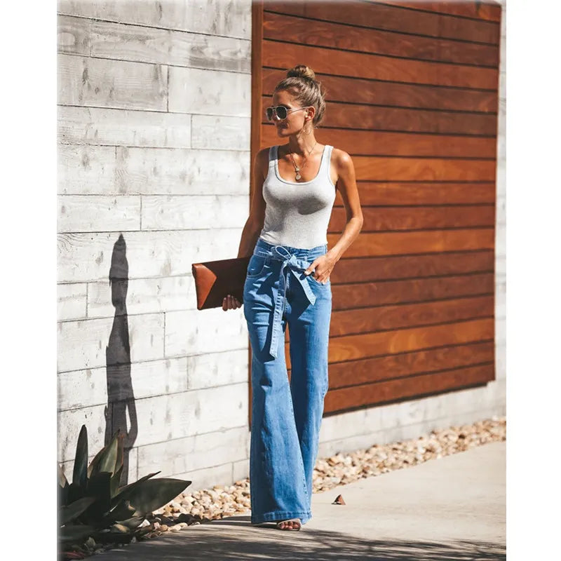Blue High-Waist Wide Leg Jeans – Slim Flare Denim for Women | Matteobenni