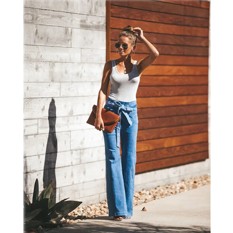 Blue High-Waist Wide Leg Jeans – Slim Flare Denim for Women | Matteobenni