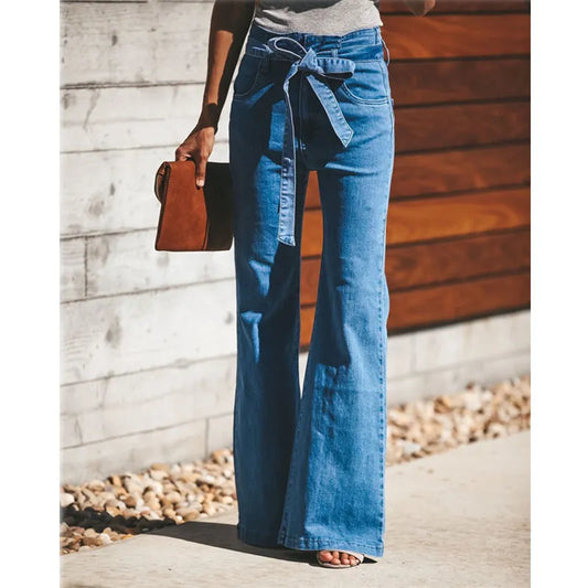 Blue High-Waist Wide Leg Jeans – Slim Flare Denim for Women | Matteobenni
