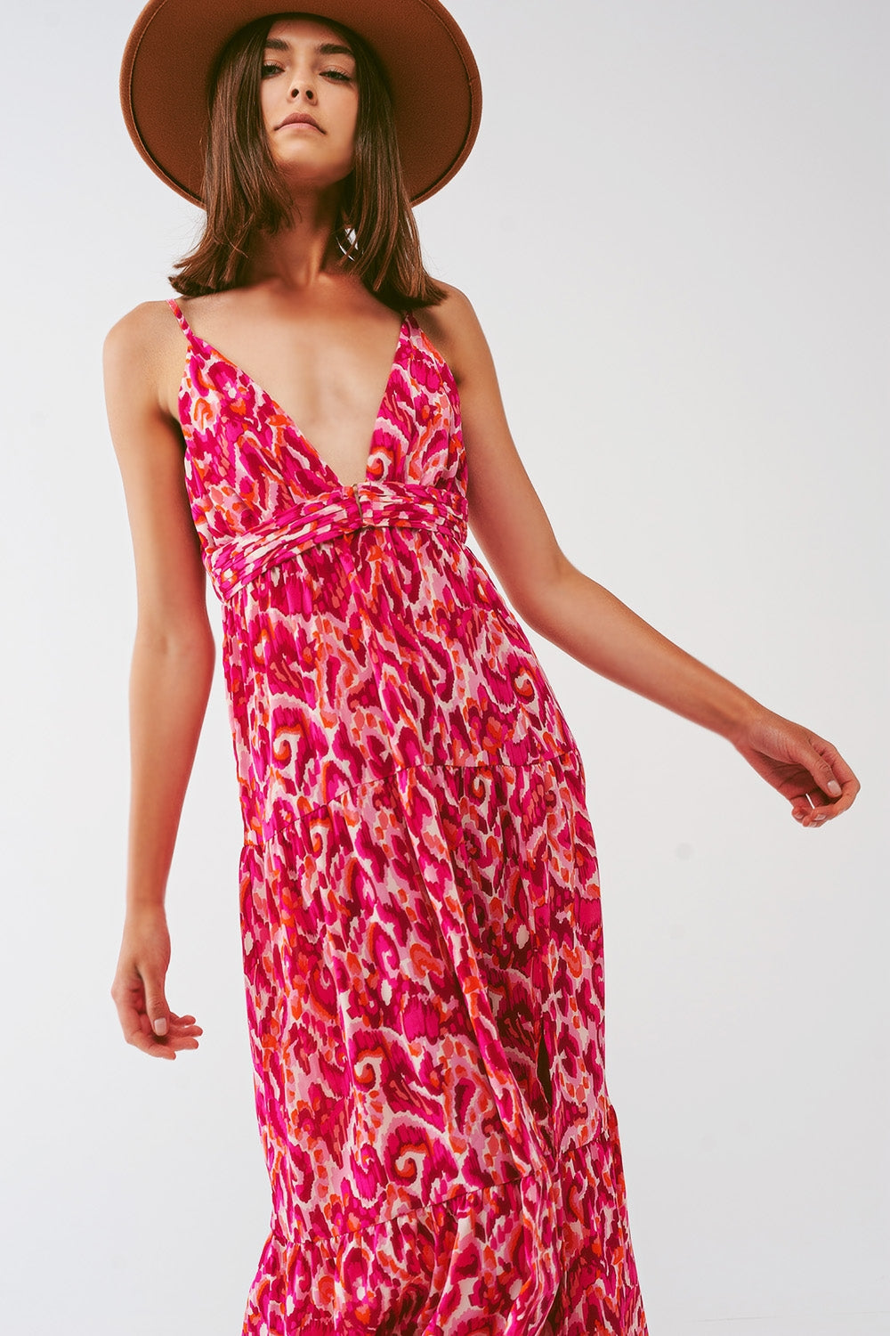 Pink Floral Maxi Dress. V-Neck, Flowy Fit & Romantic Side Splits Pink Floral Maxi Dress. V-Neck, Flowy Fit & Romantic Side Splits