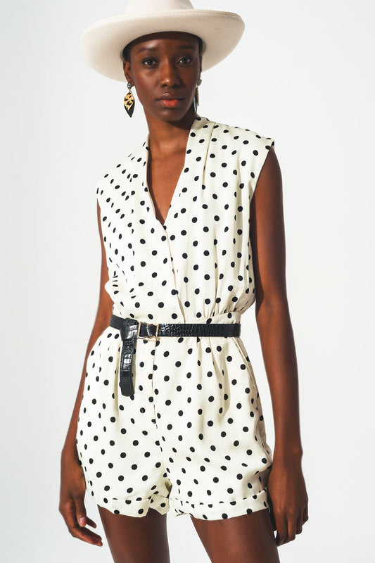 Spot Print Wrap Playsuit. V-Neck, Sleeveless & Lightweight Fabric